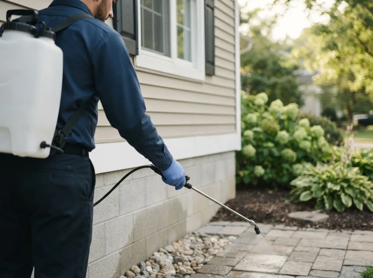 Pest control technician inspecting a home in Pipersville, PA